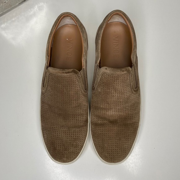 Vince Mens Ace Suede Perforated Slip On Sneakers Tan Size 8‎ US/41 EU main image 12